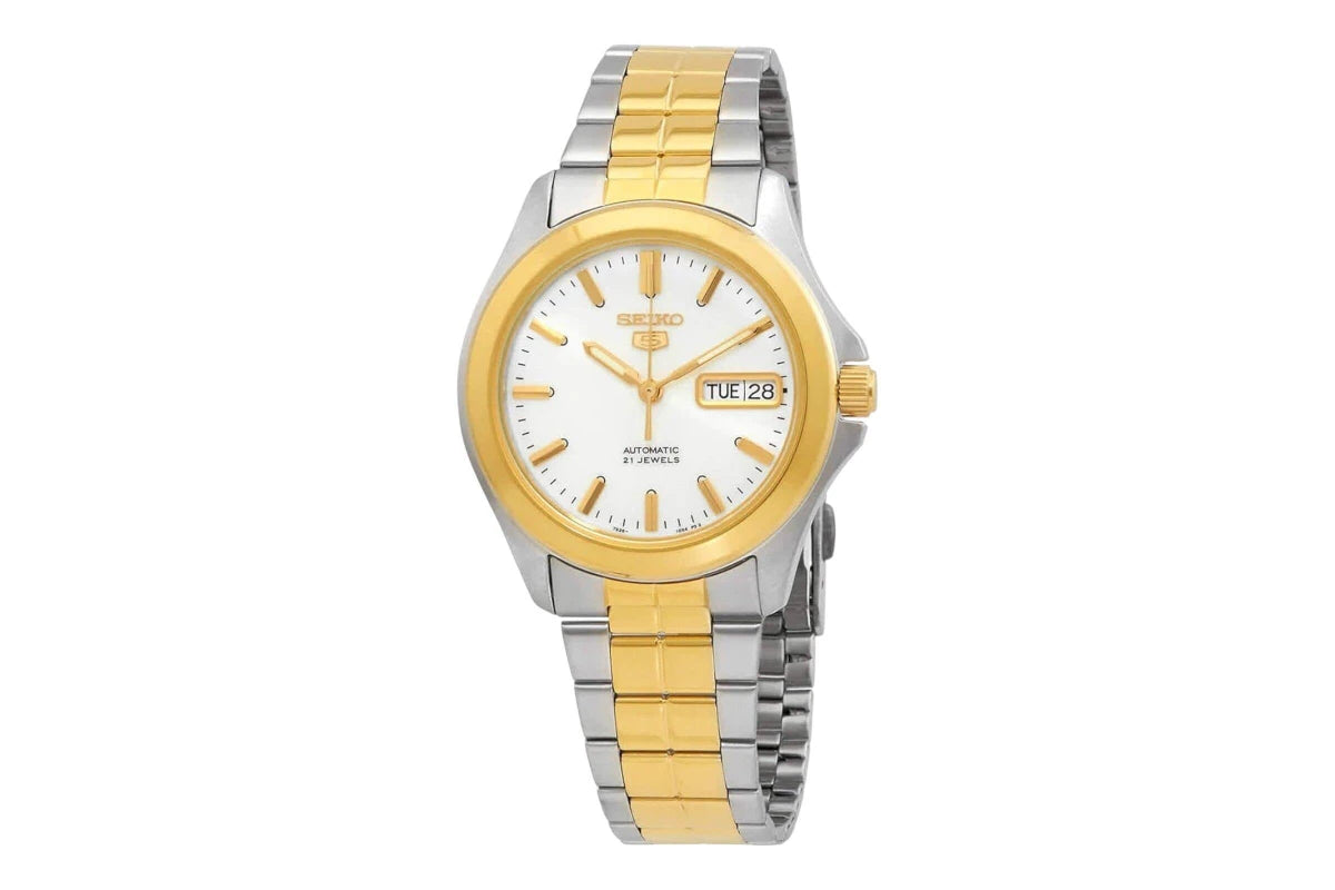 SEIKO 5 SNKK94K1 AUTOMATIC TWO-TONE WHITE DIAL MEN'S WATCH