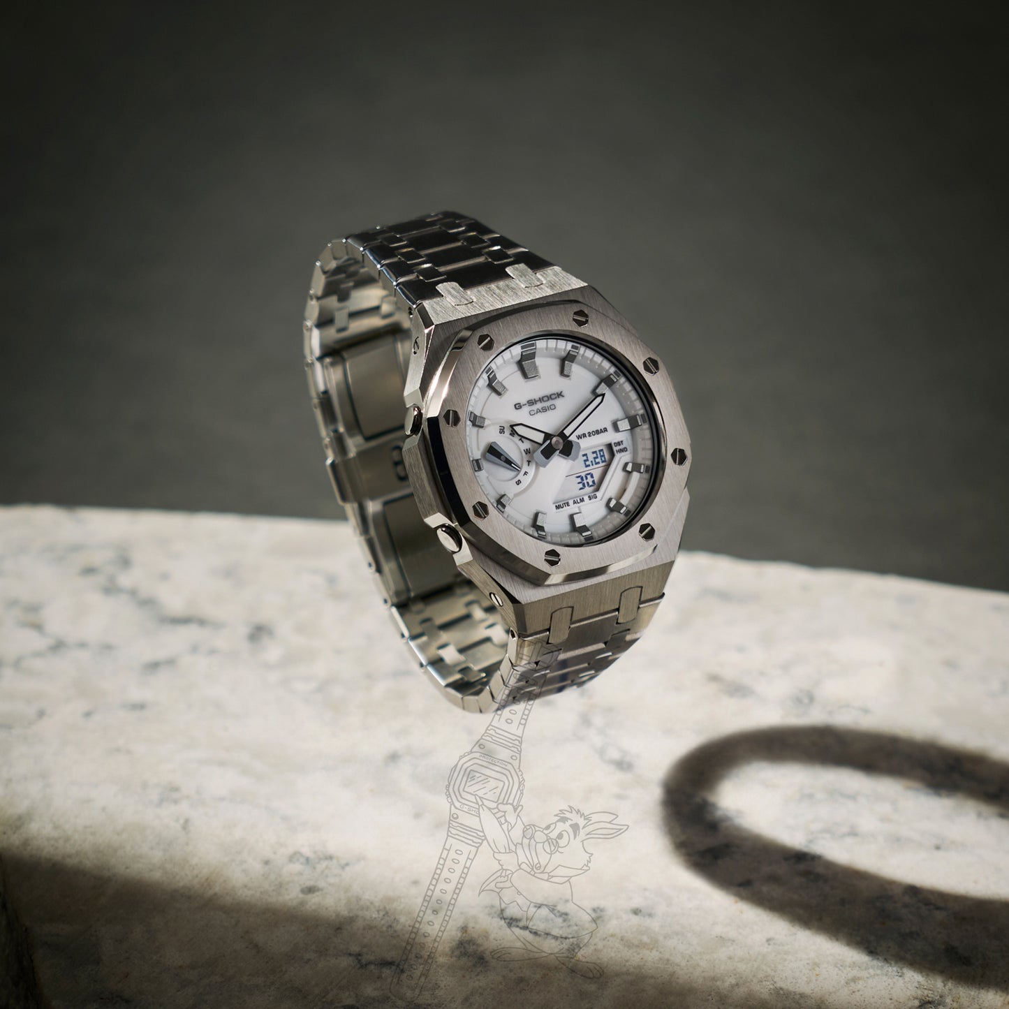 CASIOAK SILVER / WHITE DIAL G-SHOCK MOD GA2100 GA-2100 MEN’S WATCH