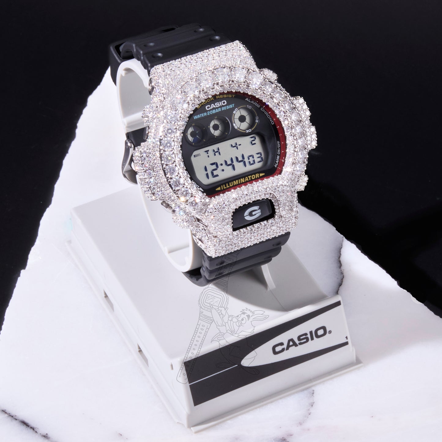 G-Shock DW-6900 Black Iced Out Moissanite Mod D Color VVS Men's Digital Watch
