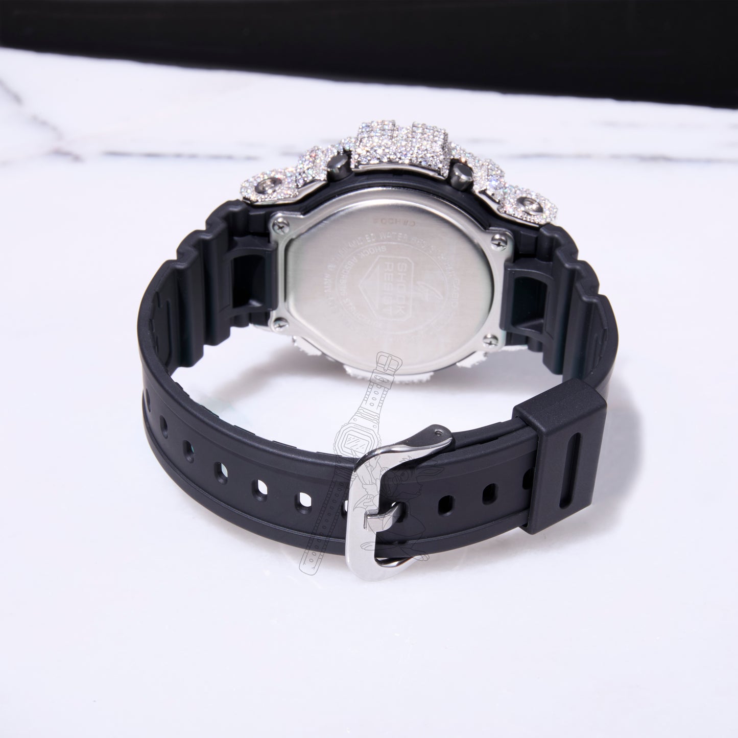 G-Shock DW-6900 Black Iced Out Moissanite Mod D Color VVS Men's Digital Watch