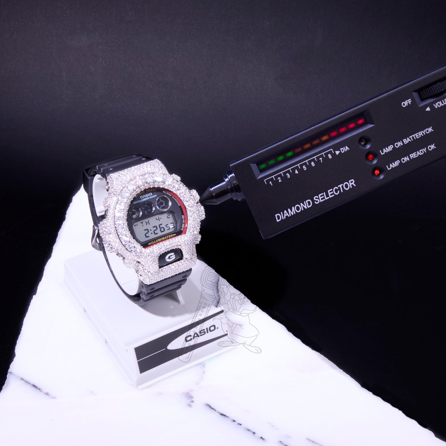 G-Shock DW-6900 Black Iced Out Moissanite Mod D Color VVS Men's Digital Watch