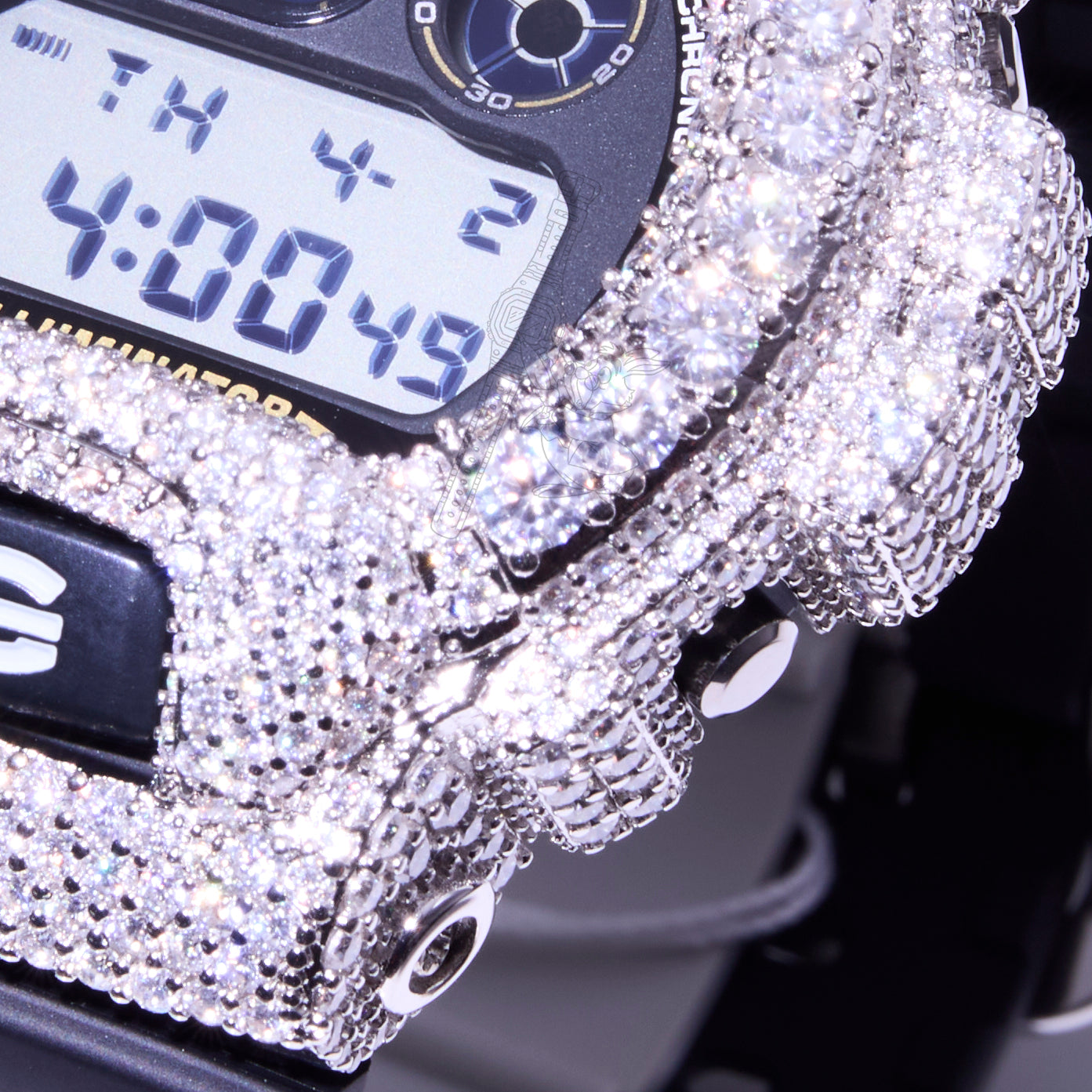 G-Shock DW-6900 Black Iced Out Moissanite Mod D Color VVS Men's Digital Watch