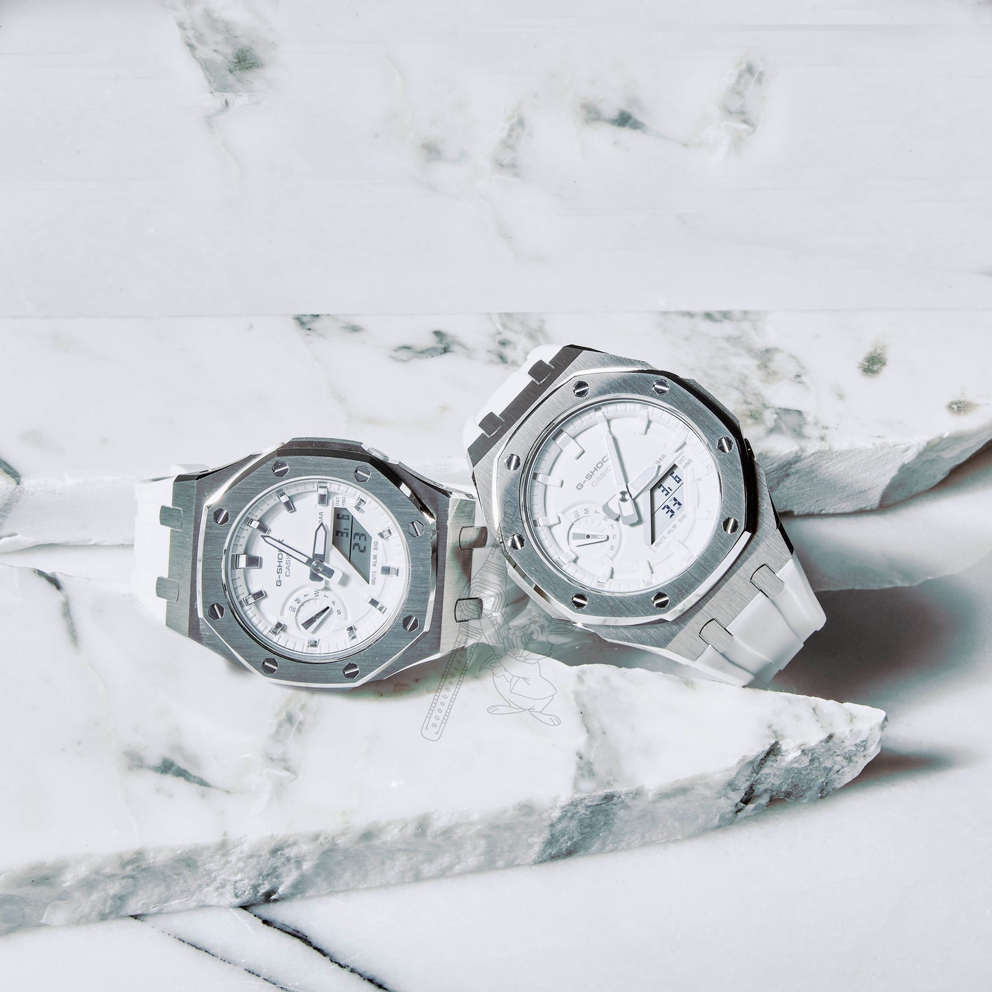 Casio GMA-S2100 G-Shock Watch –  Metal Case & Rubber Strap Mod – Mid-Size White Dial