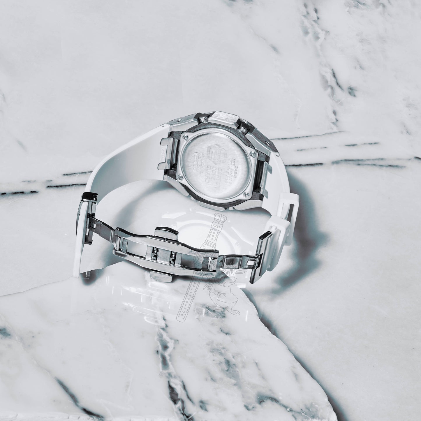 Casio GA-2100 G-Shock Watch –  Metal Case & Rubber Strap Mod – White Dial