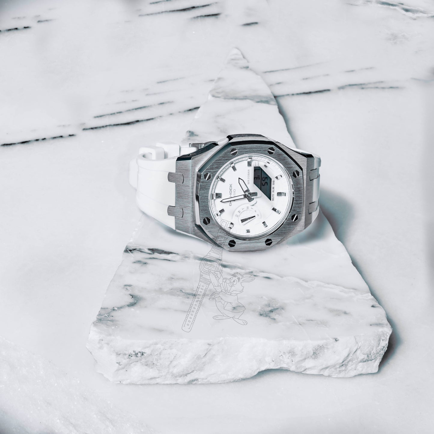 Casio GMA-S2100 G-Shock Watch –  Metal Case & Rubber Strap Mod – Mid-Size White Dial