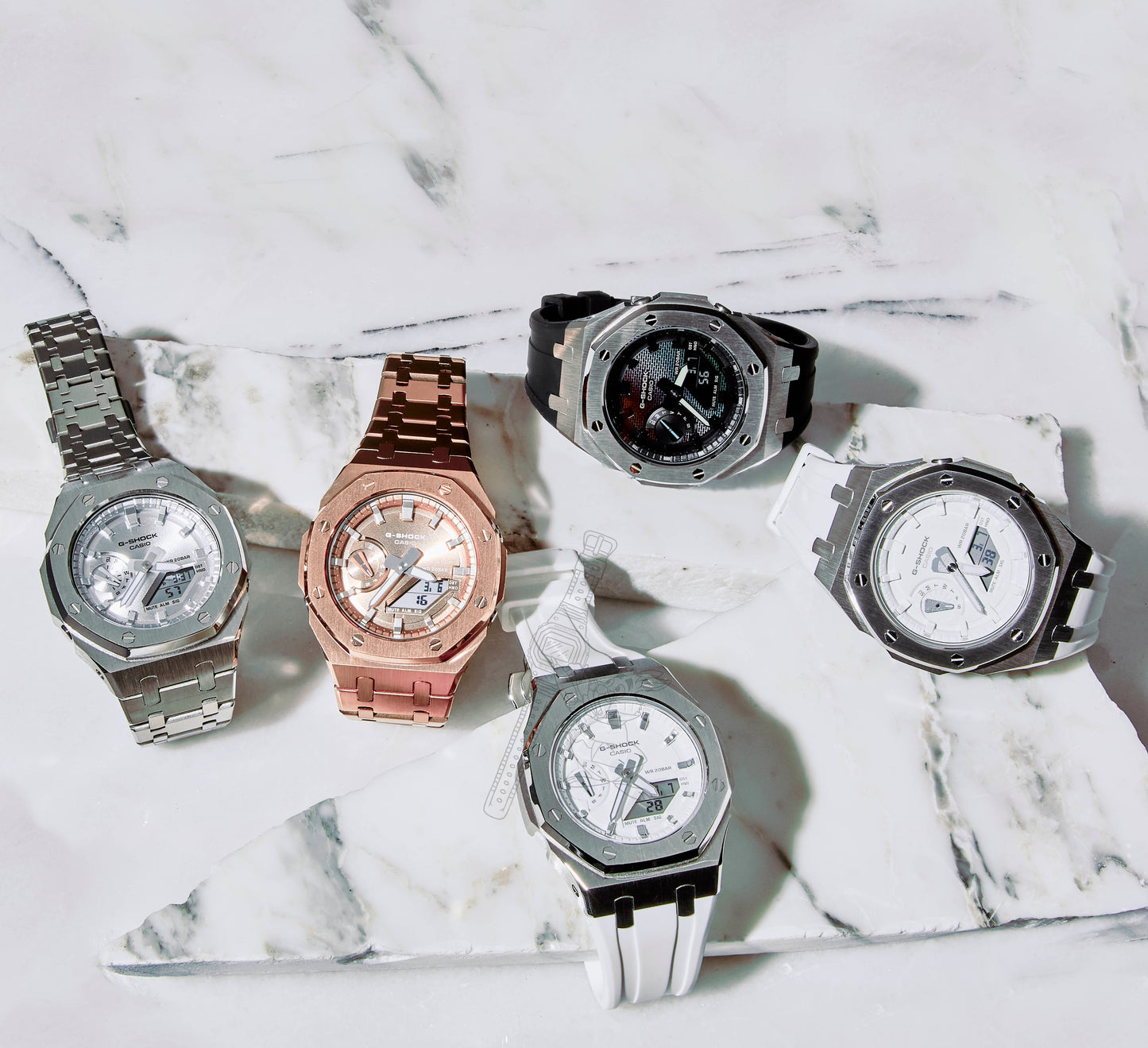 Casio GA-2100 G-Shock Watch – Full Silver Metal Case & Bracelet Mod – Silver Dial