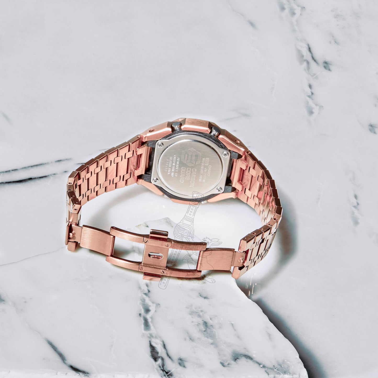 Casio GA-2100 G-Shock Watch – Full Rose Gold Metal Case & Bracelet Mod – Rose Gold Dial