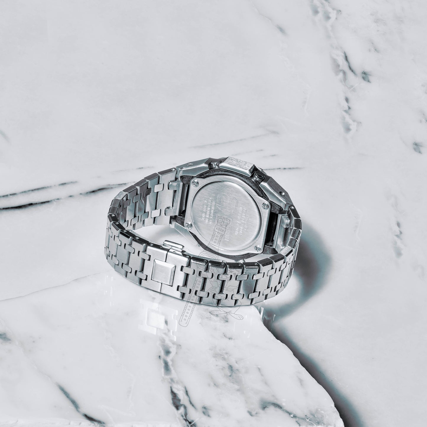 Casio GA-2100 G-Shock Watch – Full Silver Metal Case & Bracelet Mod – Silver Dial