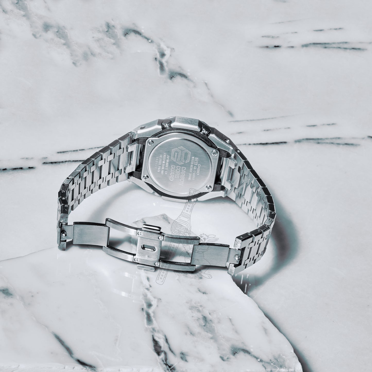 Casio GA-2100 G-Shock Watch – Full Silver Metal Case & Bracelet Mod – Silver Dial