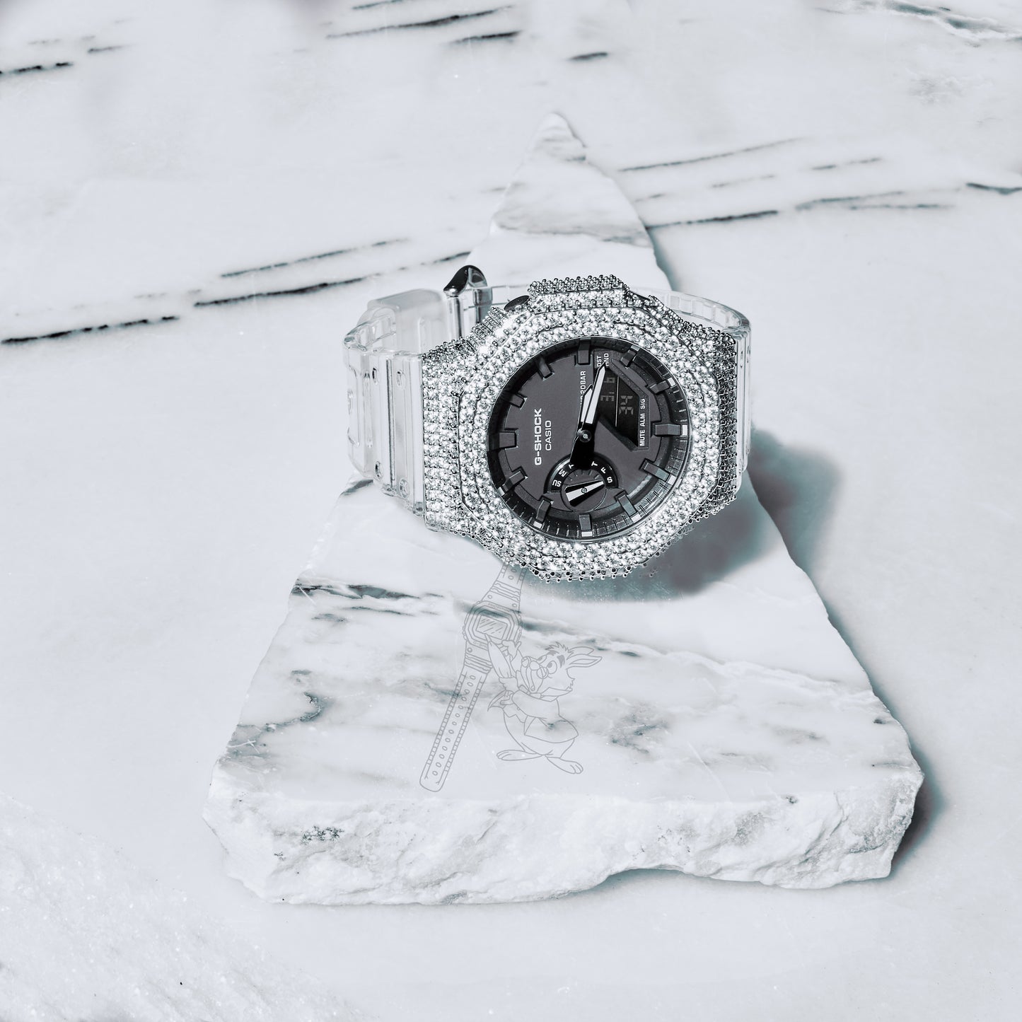 Casio G-Shock GA2100 Clear Skeleton ICED OUT VVS Moissanite Bezel Mod + OG Bezel