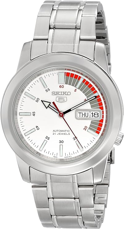 SEIKO 5 SNKK25K1 AUTOMATIC STAINLESS STEEL WATCH WHITE DIAL RED ACCENT